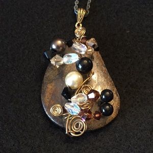 Hand crafted jasper teardrop pendant 18”